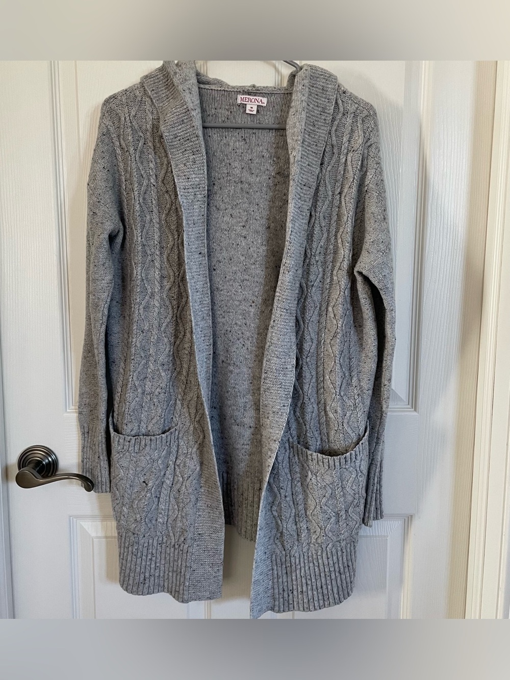 Merona Gray Knitted Wool Blend Cardigan with Hood size M
